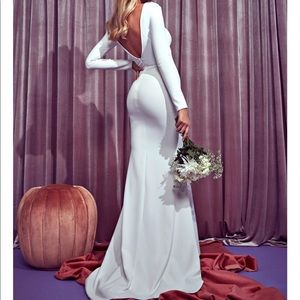 Wedding Long Sleeve Open Back Fishtail Dress